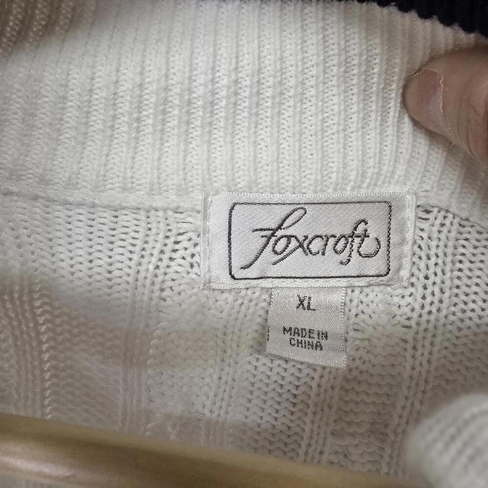Foxcroft Womens XL White Supima Cotton Cable Knit Full Zip Cardigan Sweater - Picture 2 of 5